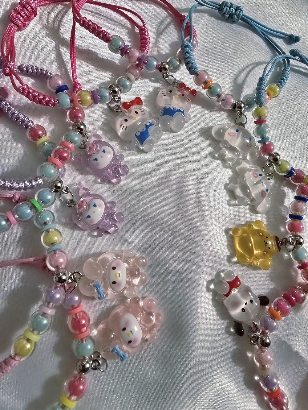 Set Of 10 - Cute Beaded Charm Friendship Bracelets - Pastel Multicolor - Picture 3 of 3
